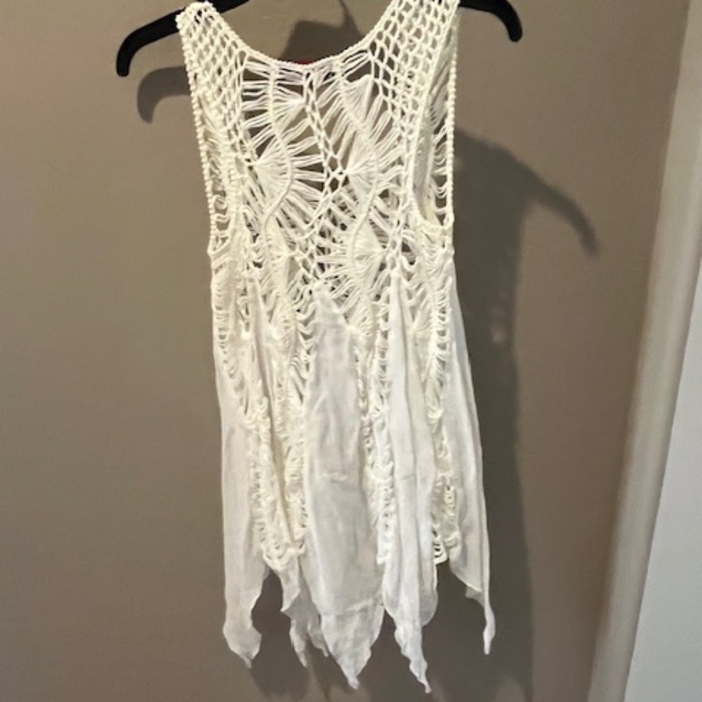 Luna Llena White Crochet Boho Tunic Top Sz M Beach Coachella Country Boho - Picture 3 of 9